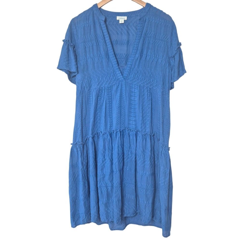 Sundance Blue Tiered Knee Length Tunic Dress Cottagecore Size Small
